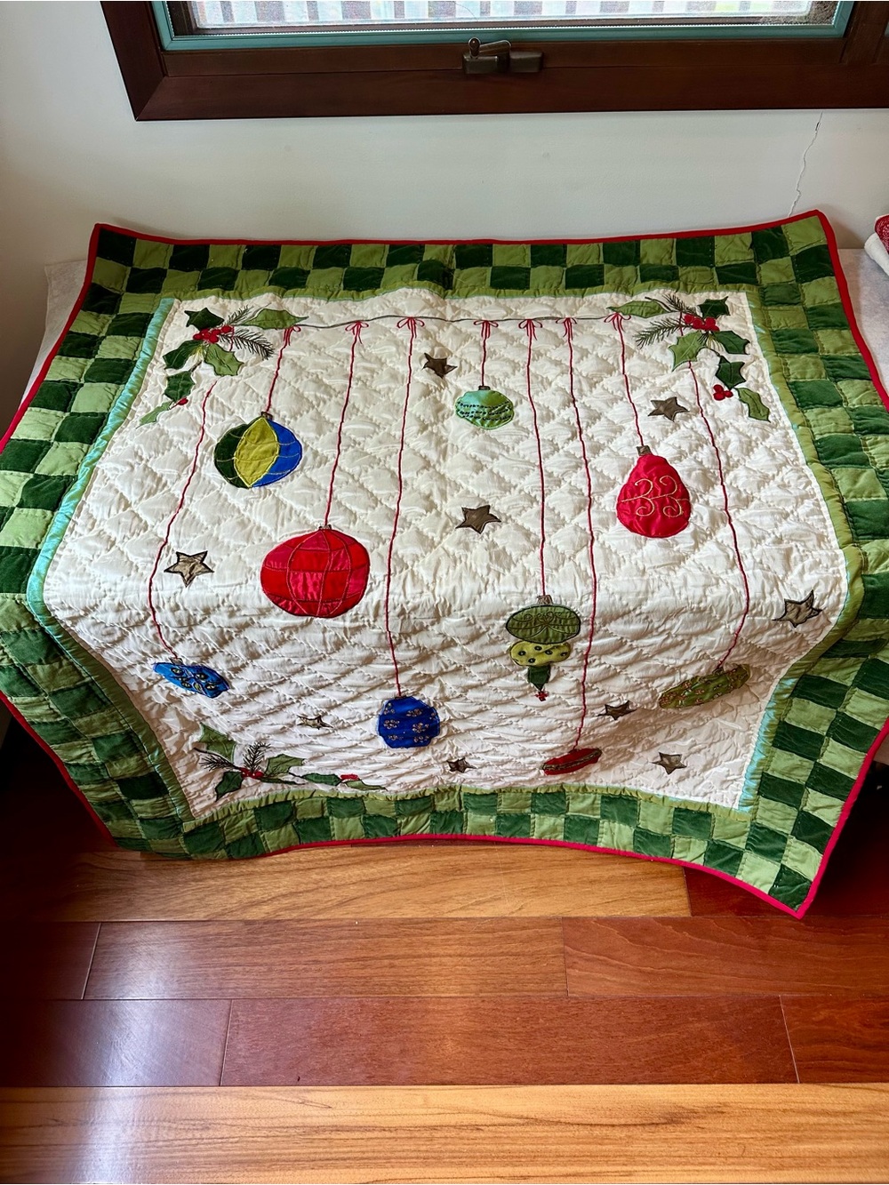 Holiday Quilt with Green Checker Border